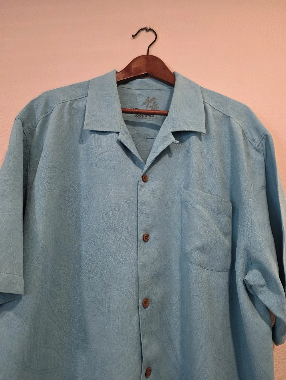 Tommy Bahama Aqua Blue Palm Fronds Silk Button Down Shirt